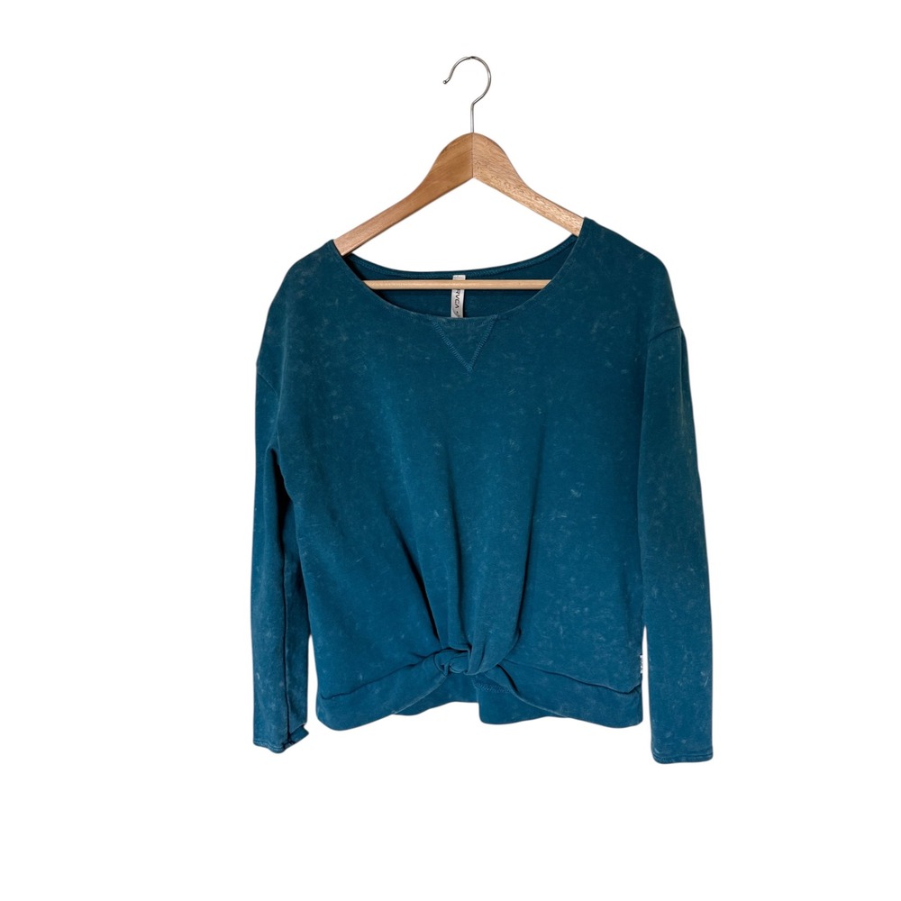 RVCA Teal Acid Wash Tie Front Sweatshirt Top Long Sleeve Size S athleisure